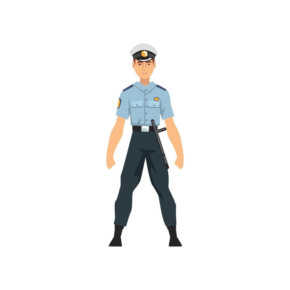 Security Police Officer, Professional Policeman Character in Blue Uniform Illustration vector