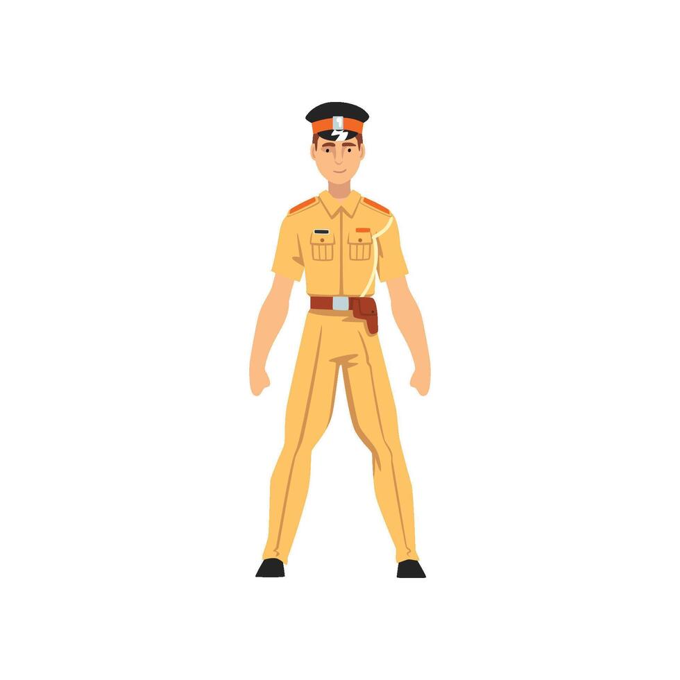 Security Police Officer, Professional Policeman Character in Knaki Uniform Illustration vector