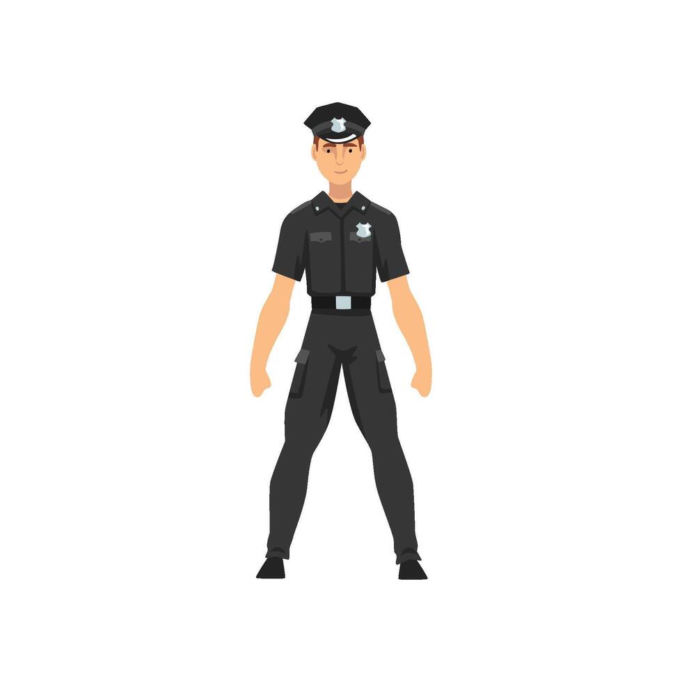 Security Police Officer Character in Black Uniform Illustration vector