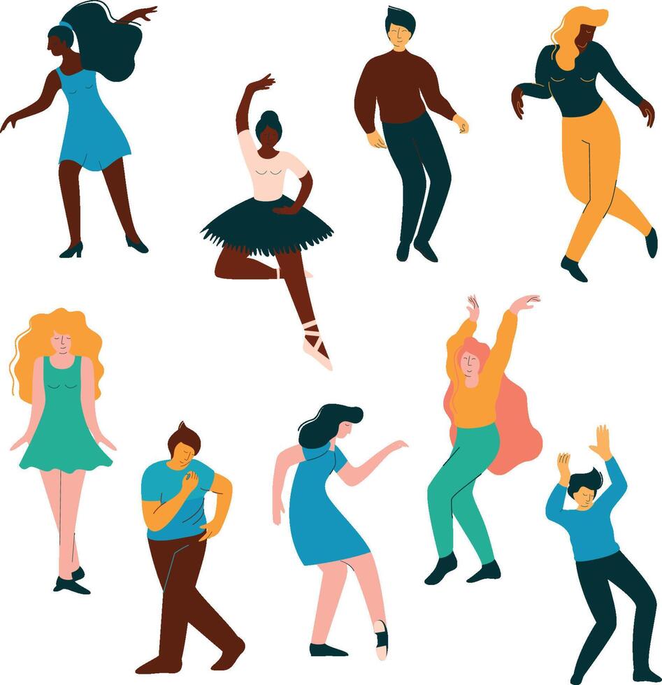 People Dancing Set, Men and Women Dancer Performing Classical and Modern Dance Illustration vector