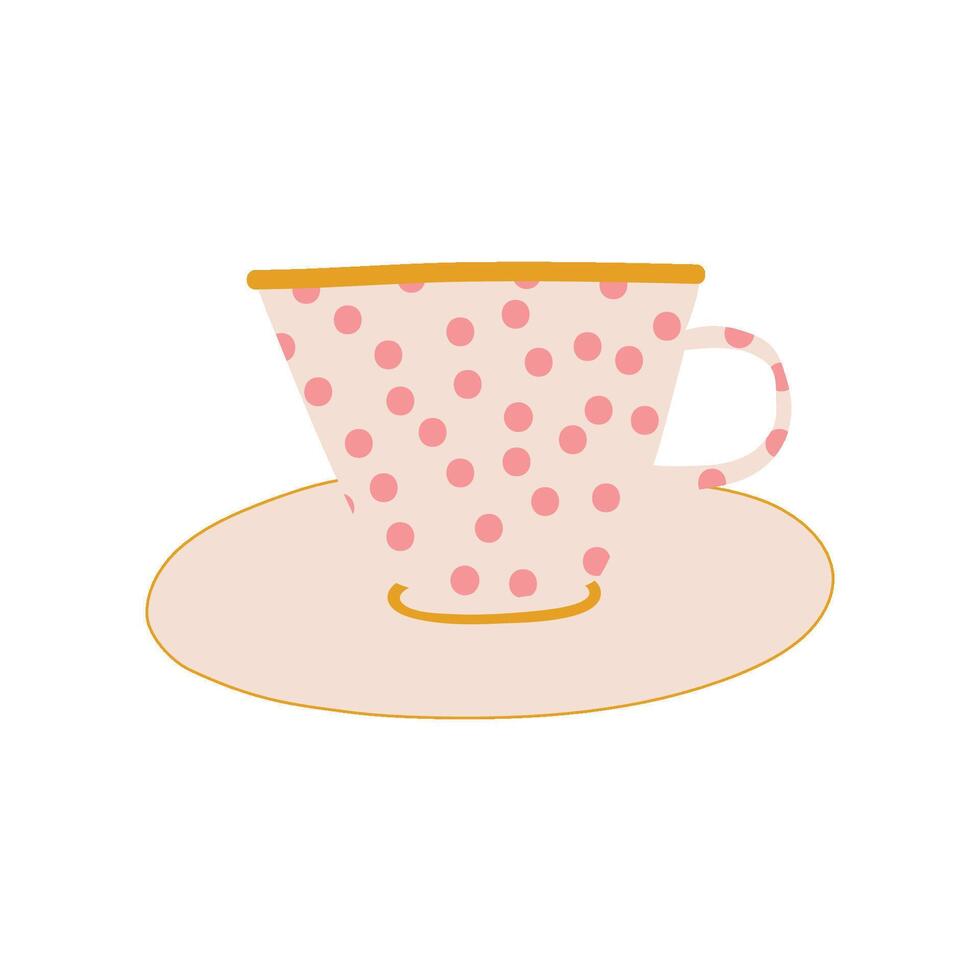 White Polka Dot Ceramic Cup and Saucer, Cute Ceramic Crockery Illustration vector