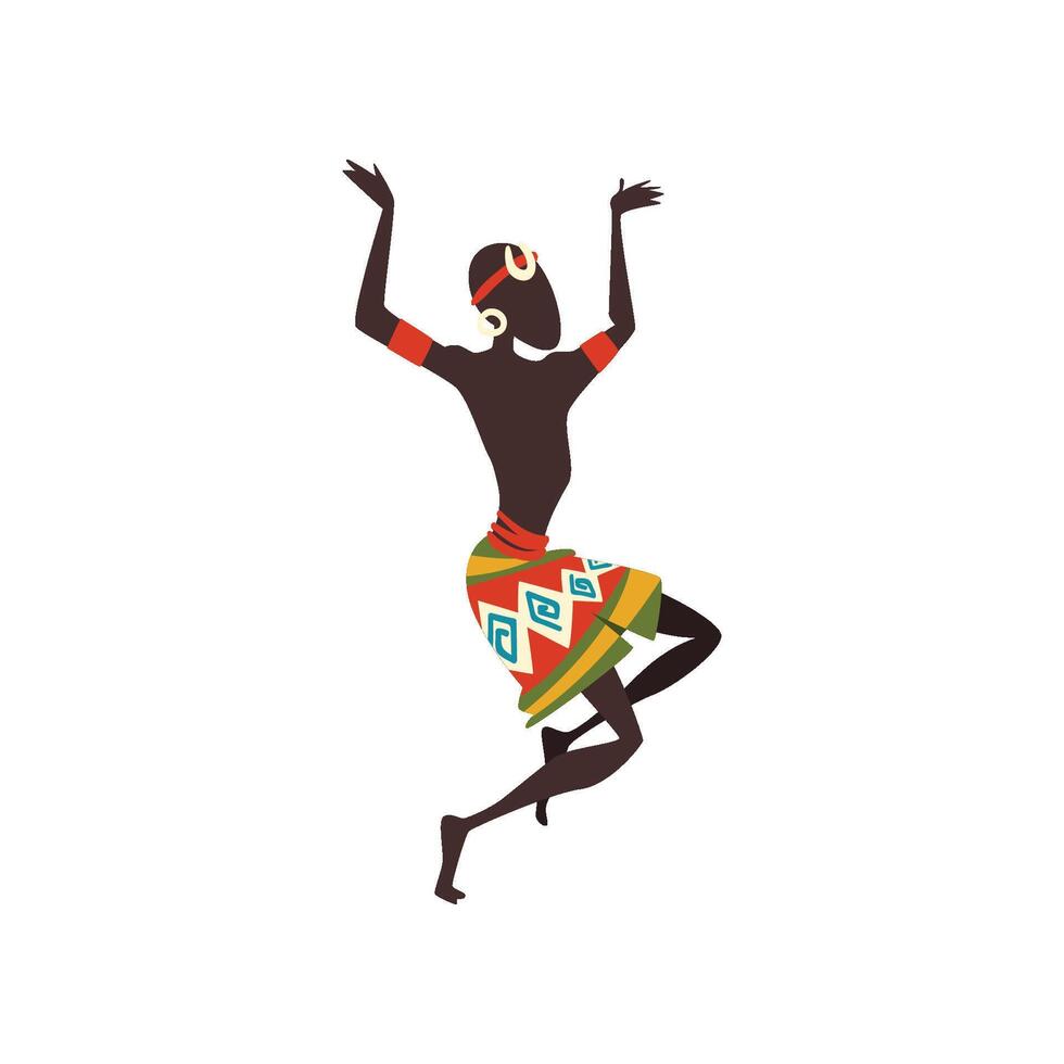 African Man Dancing Folk or Ritual Dance, Male Aboriginal Dancer in Bright Traditional Ethnic Clothing Illustration vector