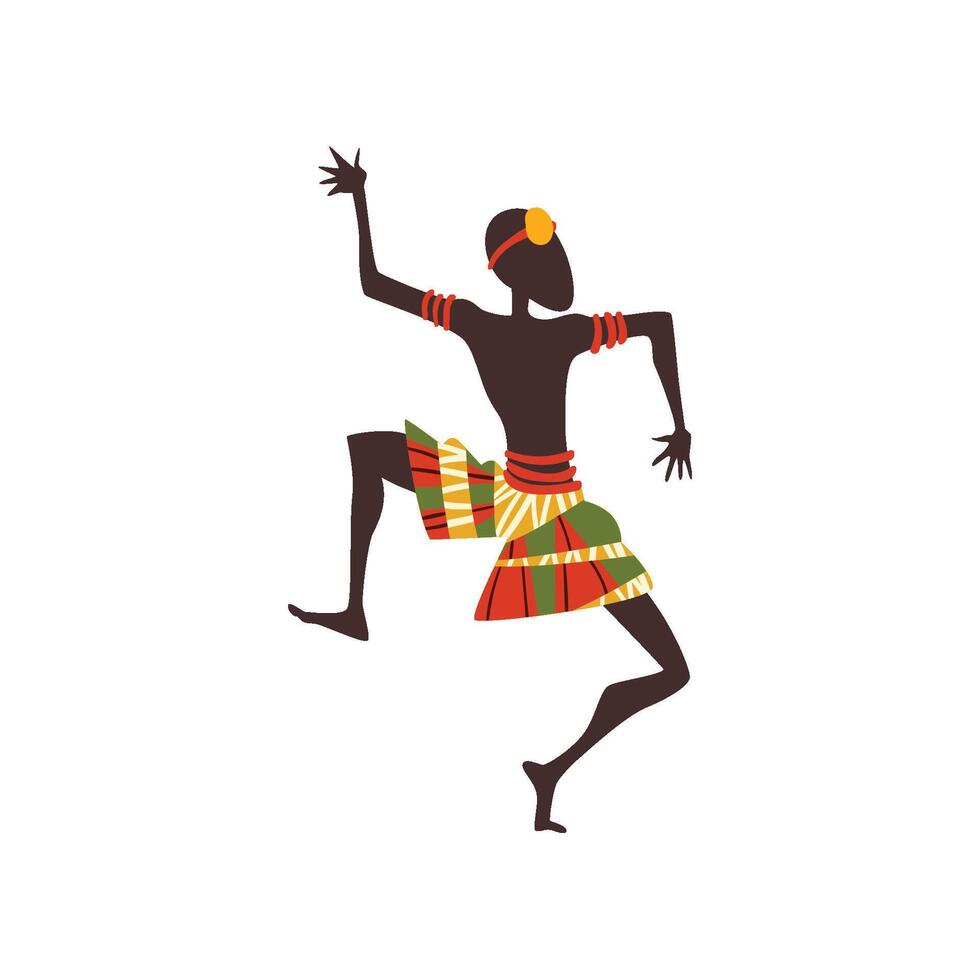 African Man Dancing Folk or Ritual Dance, Aboriginal Dancer in Bright Traditional Ethnic Clothing Illustration vector