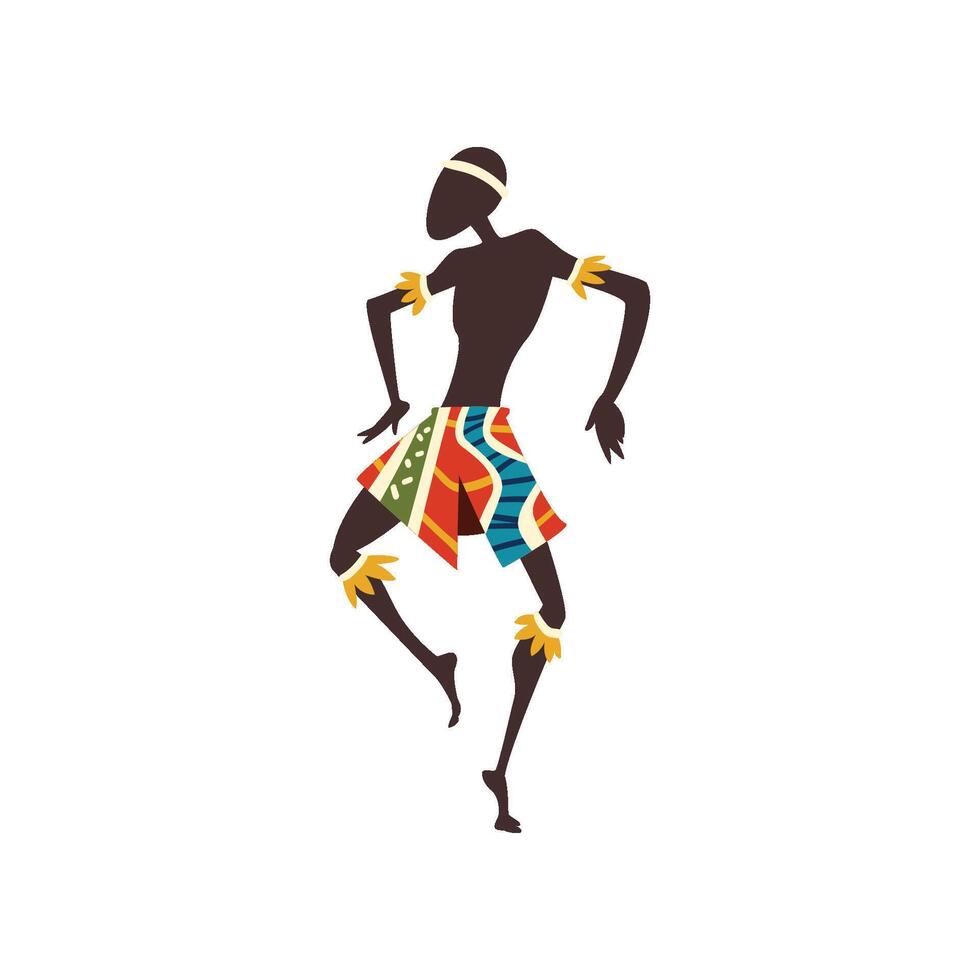 African Man Dancing, Aboriginal Dancer in Bright Ornamented Ethnic Clothing Illustration vector