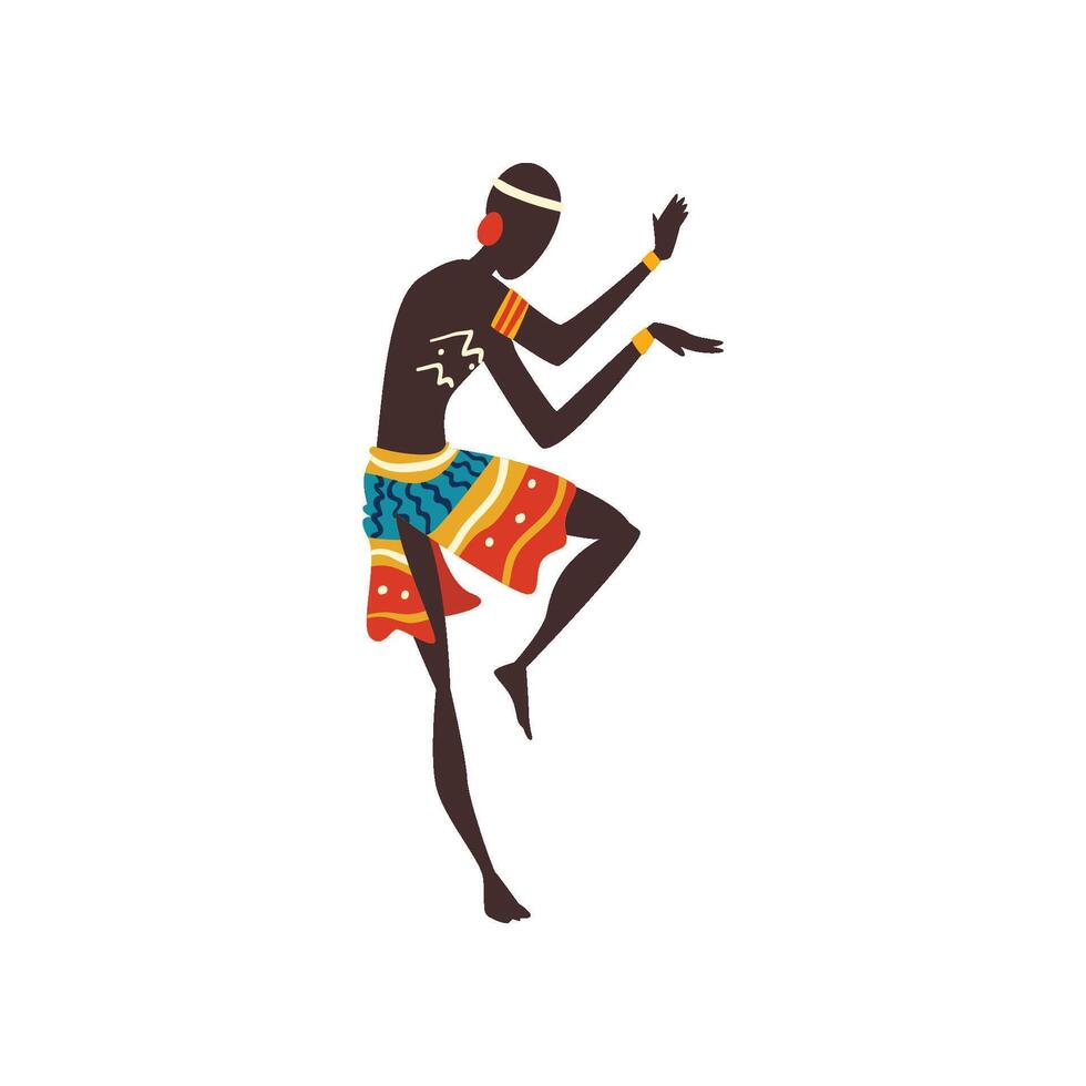 Young African Man Dancing, Aboriginal Dancer in Bright Ornamented Ethnic Clothing Illustration vector