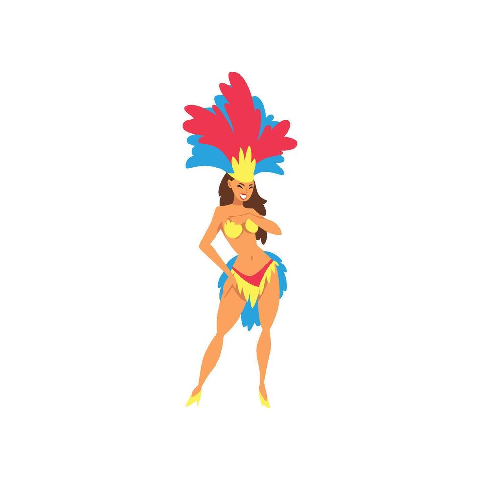 Girl in Bright Festival Costume, Brazilian Samba Dancer, Rio de Janeiro Carnival Illustration vector