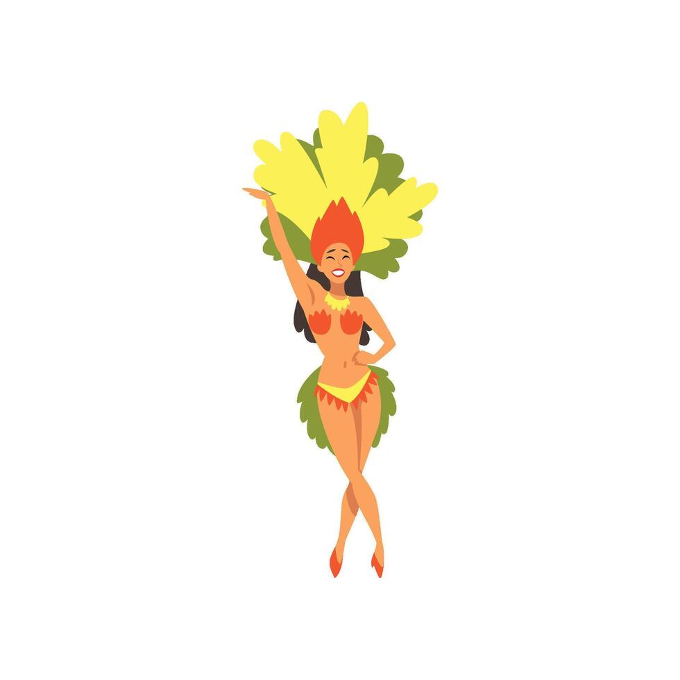 Beautiful Girl Wearing Bright Festival Costume Dancing, Brazilian Samba Dancer, Rio de Janeiro Carnival Illustration vector