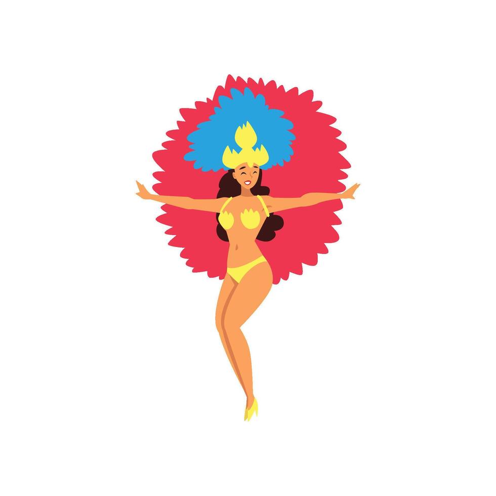 Beautiful Smiling Girl in Colorful Festival Costume, Brazilian Samba Dancer, Rio de Janeiro Carnival Illustration vector