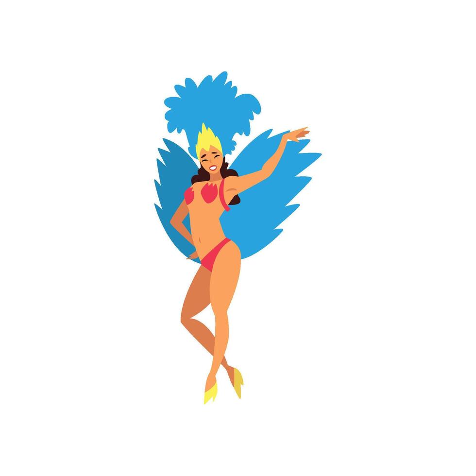 Smiling Young Woman in Colorful Festival Costume, Female Brazilian Samba Dancer, Rio de Janeiro Carnival Illustration vector