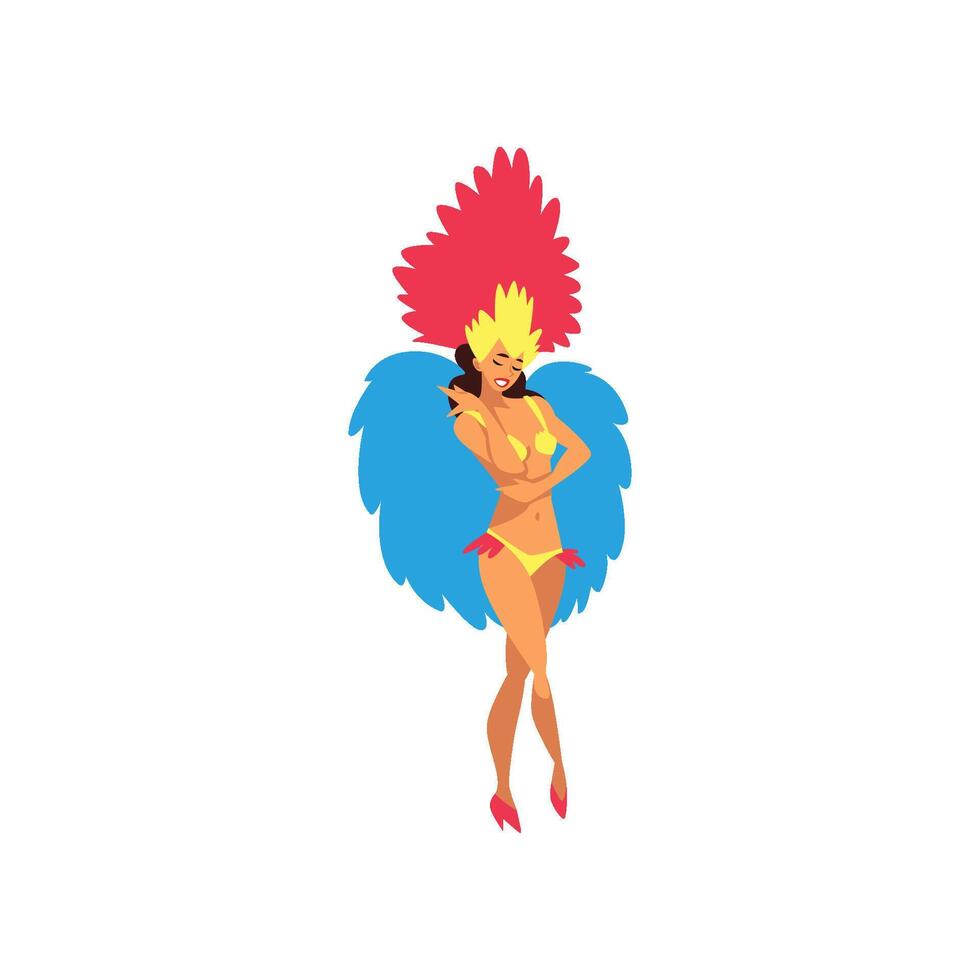 Smiling Young Woman in Colorful Festival Costume Dancing, Female Brazilian Samba Dancer, Rio de Janeiro Carnival Illustration vector