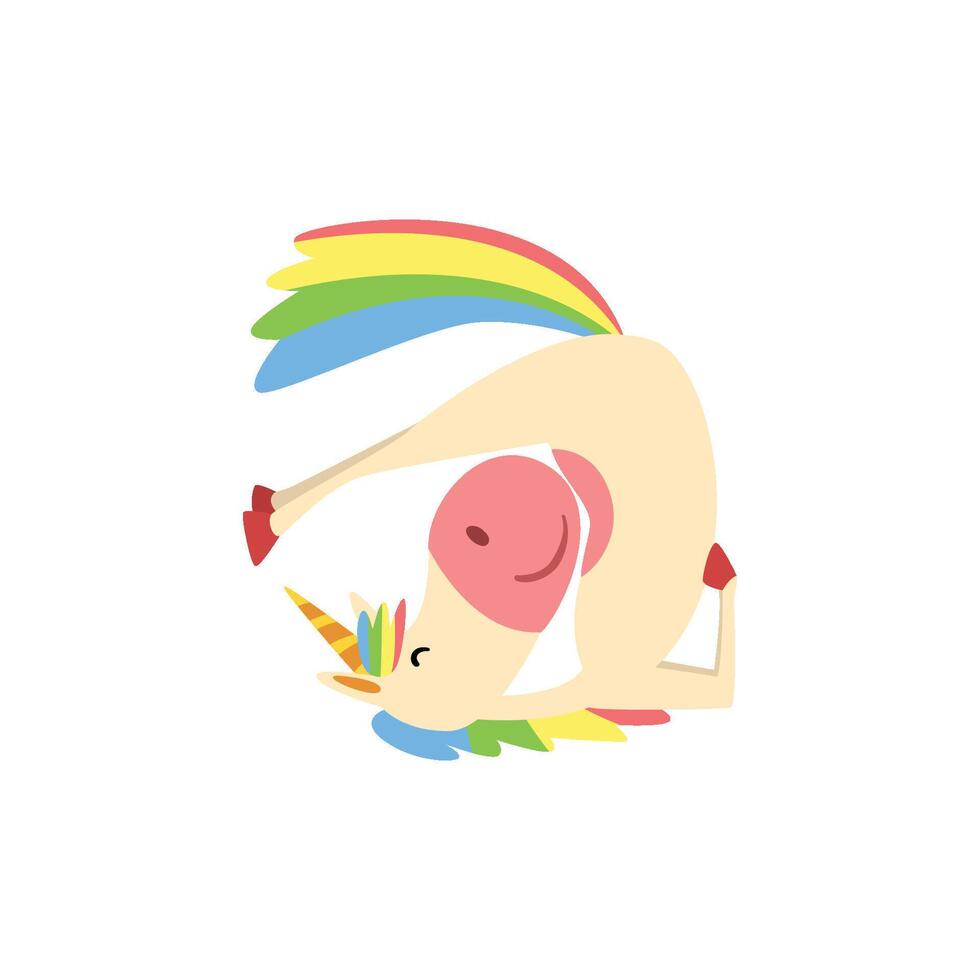 Funny Unicorn in Invert Position, Fantasy Beautiful Horse Character with Rainbow Mane and Tail Practicing Yoga Exercise Illustration vector