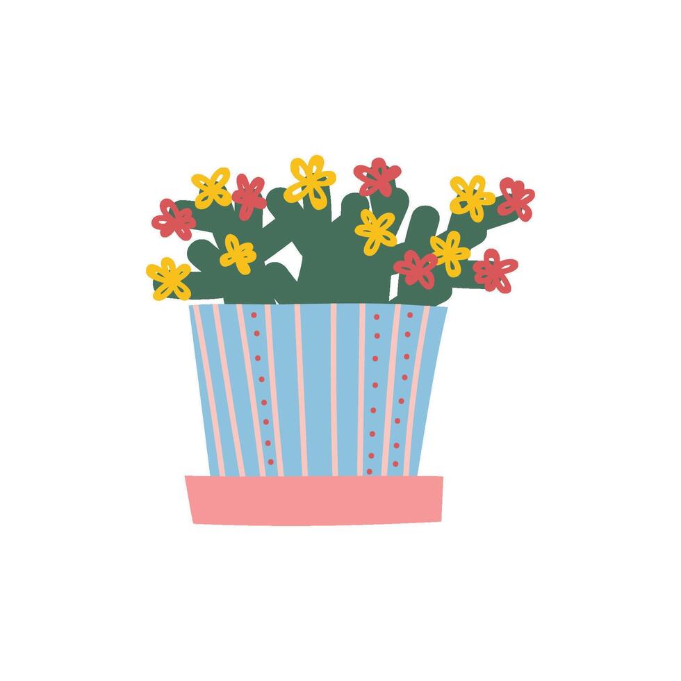 Blooming House Plant Growing in Flowerpot, Design Element for Natural Home Interior Decoration Illustration vector