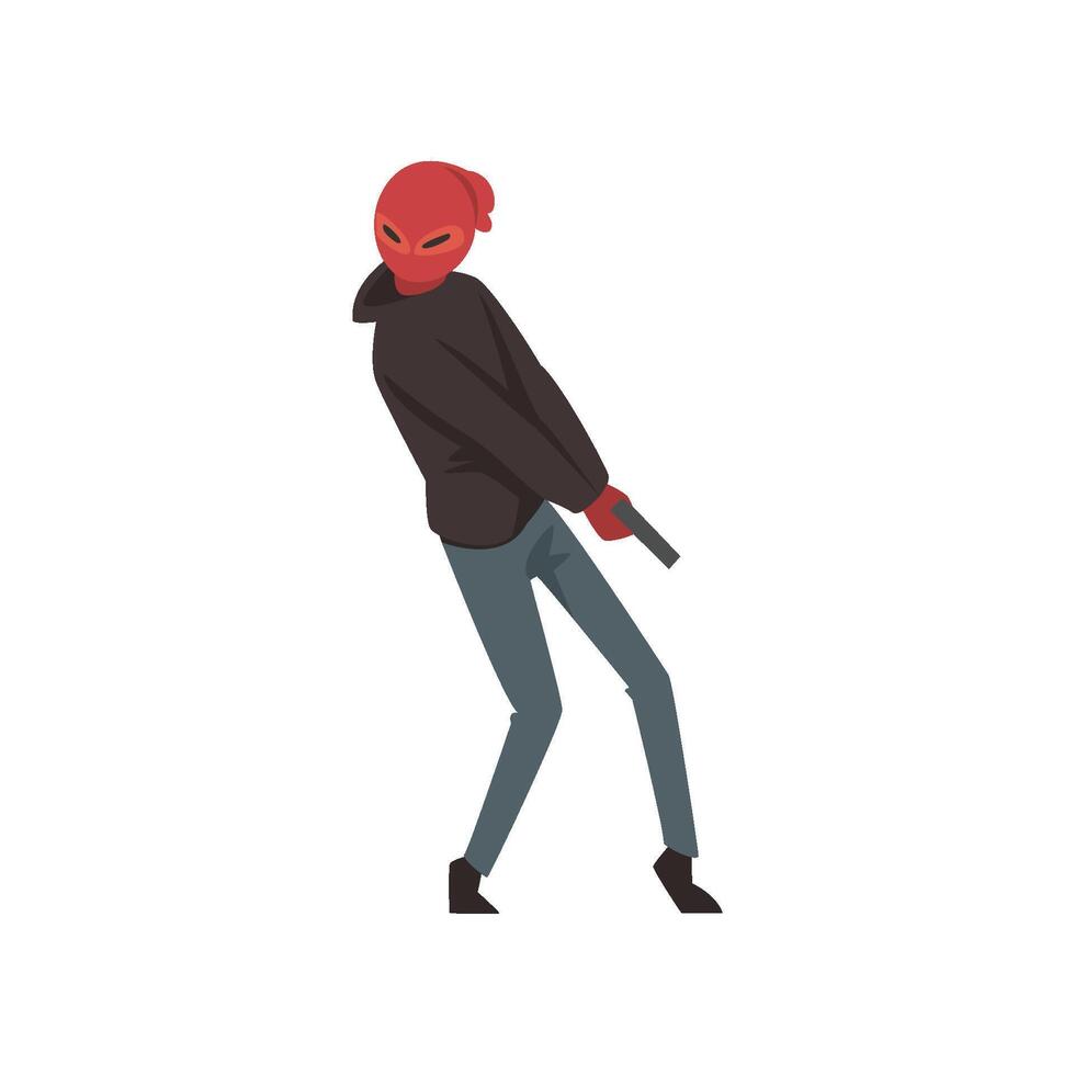 Masked Robber or Burglar Standing with Gun Illustration vector