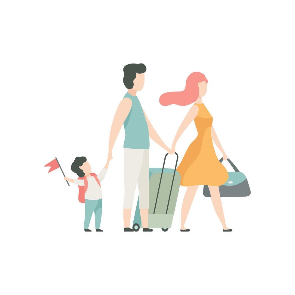 Family Travelling, Father, Mother and Son Going on Summer Vacation with Suitcases Illustration vector