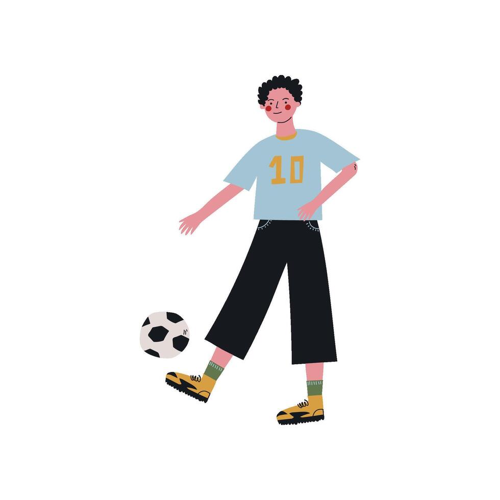 Male Soccer Player Kicking Ball, Active Healthy Lifestyle Illustration vector