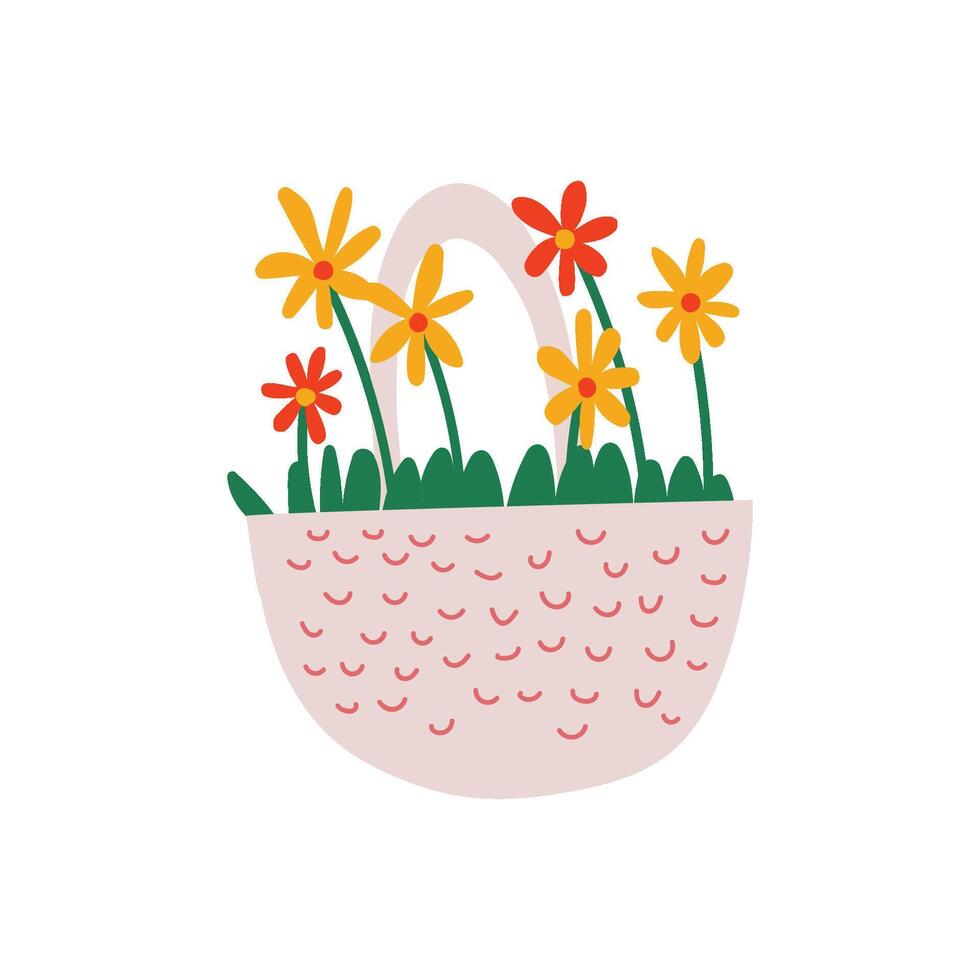 Beautiful Red and Yellow Spring Flowers in Basket Illustration vector