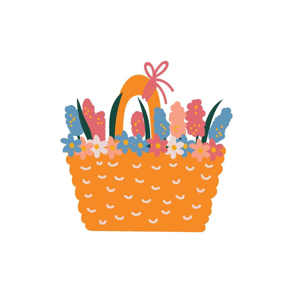 Beautiful Spring Flowers in Basket Illustration vector