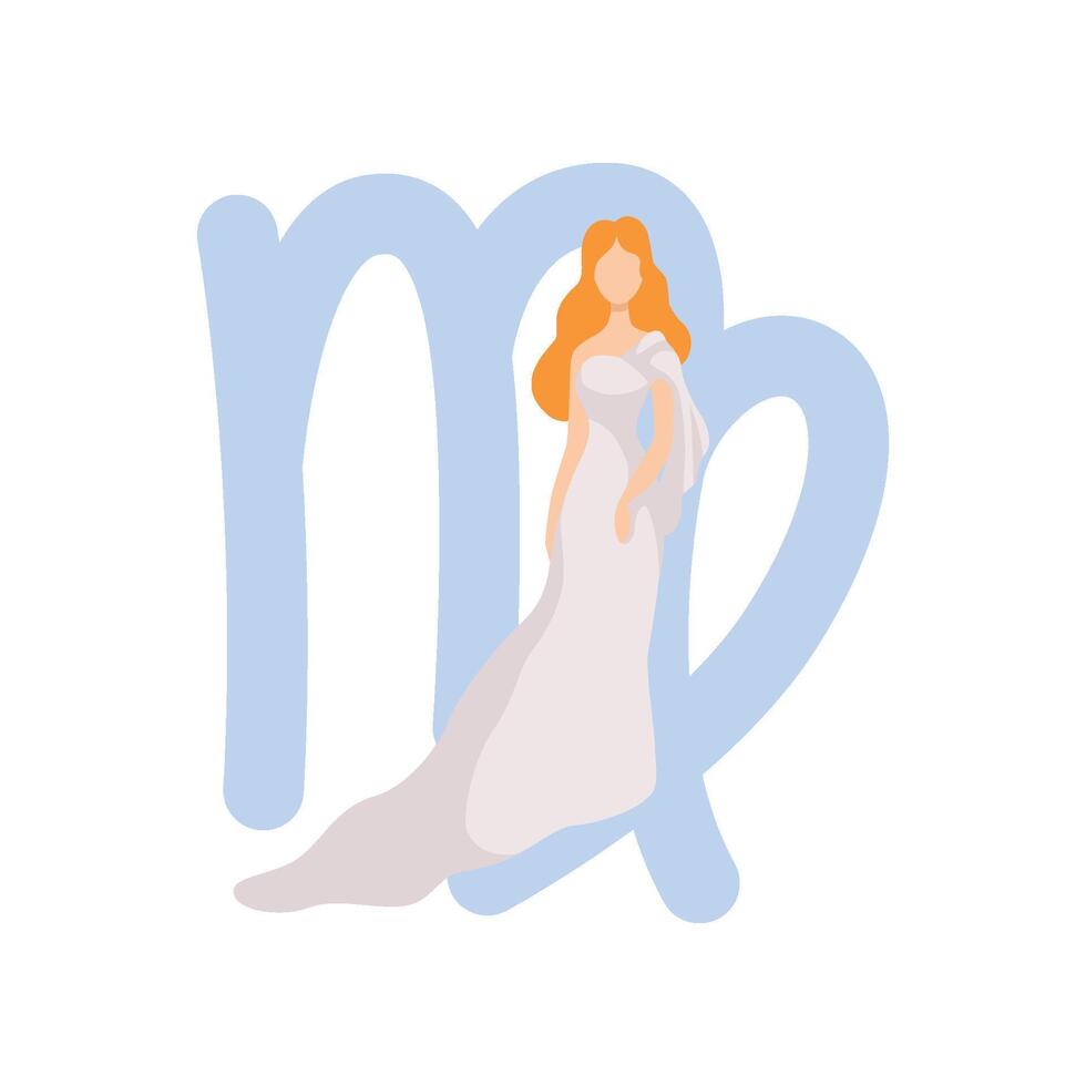 Virgo Zodiac Sign, Young Beautiful Woman Wearing Clothes in Style of Ancient Greece Illustration vector