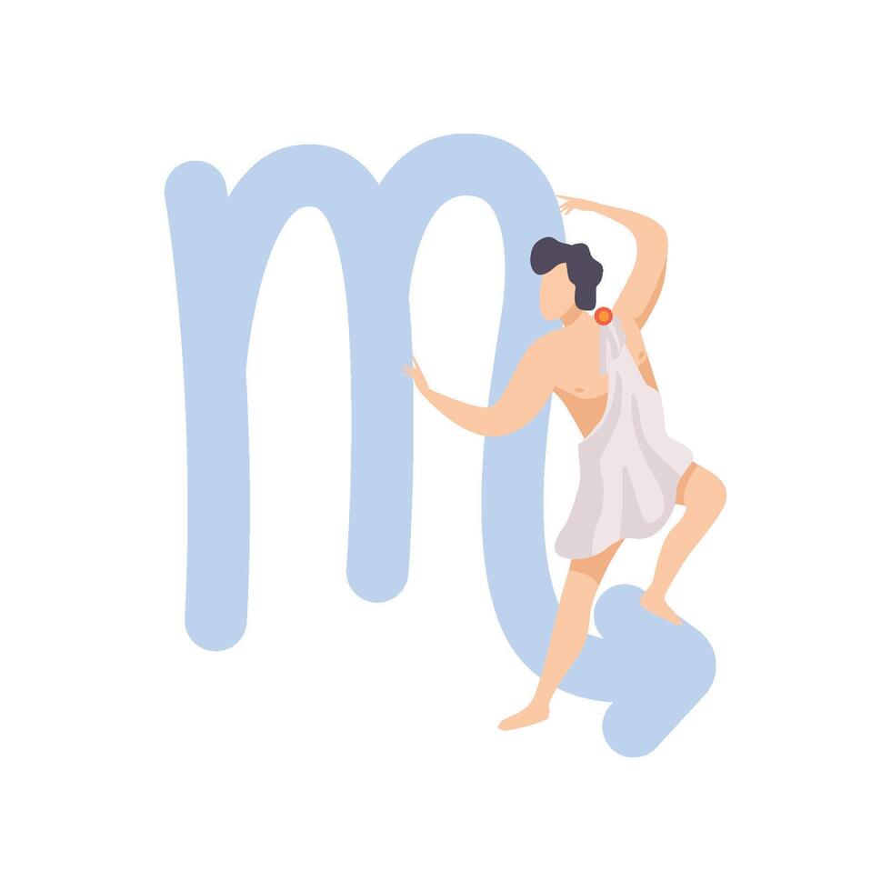 Scorpio Zodiac Sign, Young Man Wearing Clothes in Style of Ancient Greece Illustration vector
