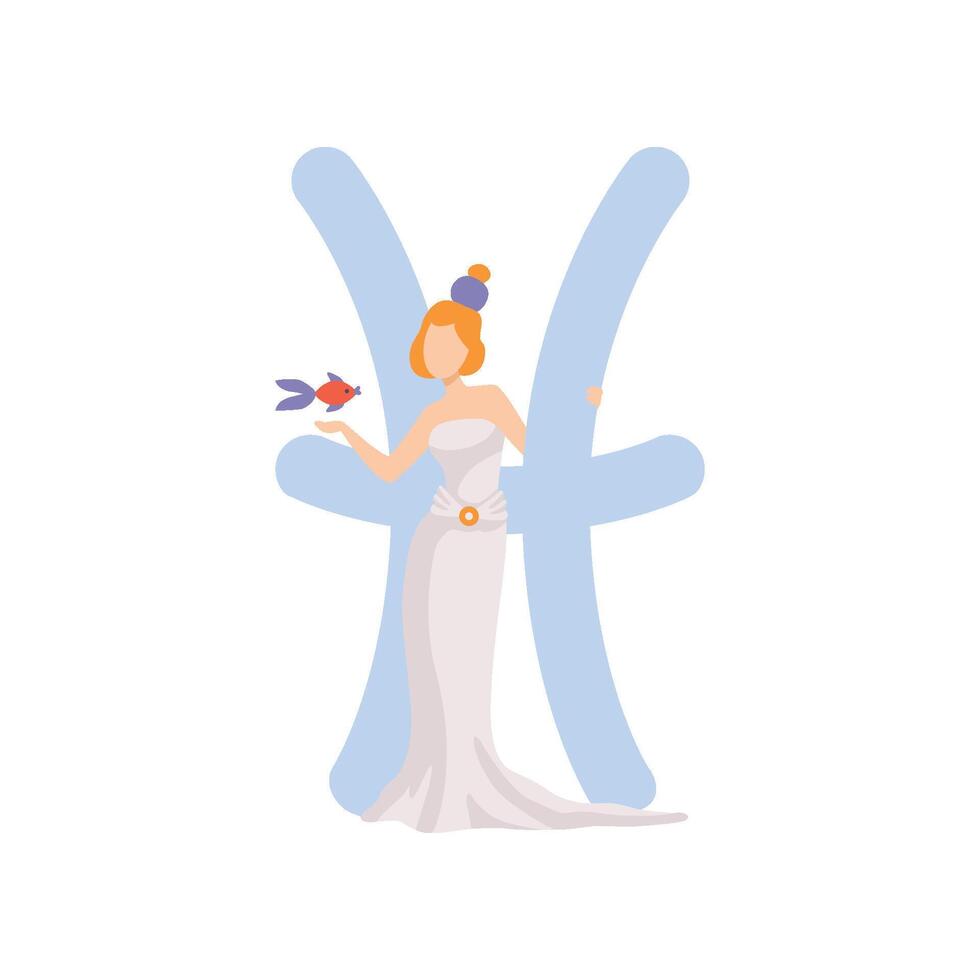 Pisces Zodiac Sign, Young Beautiful Woman Wearing Clothes in Style of Ancient Greece Illustration vector