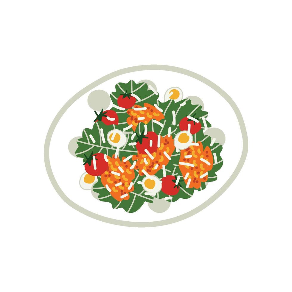 Delicious Salad on Plate, Fresh Healthy Dish, Top View Illustration vector