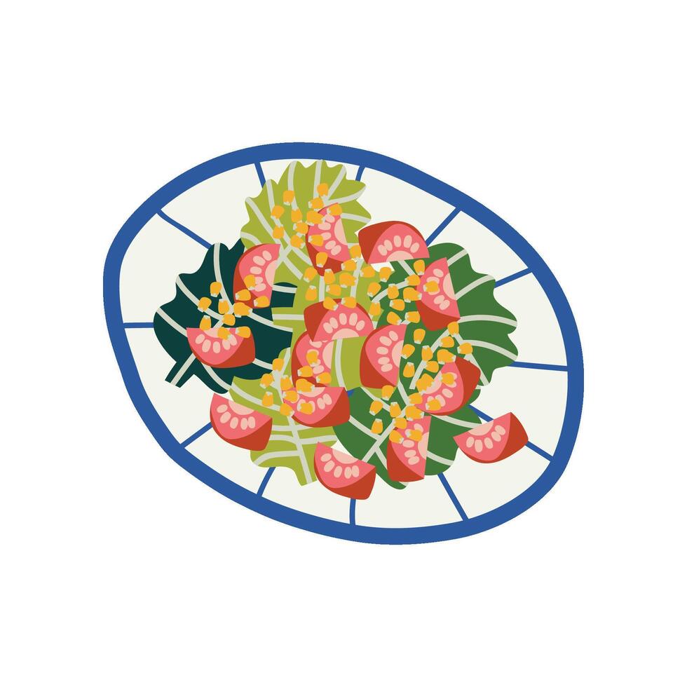 Delicious Vegetarian Salad on Plate, Fresh Healthy Dish, Top View Illustration vector