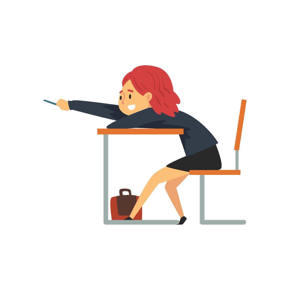 Smiling Female Student Lying on Desk in Classroom, Side View, Schoolgirl in Uniform Studying at School, College Illustration vector