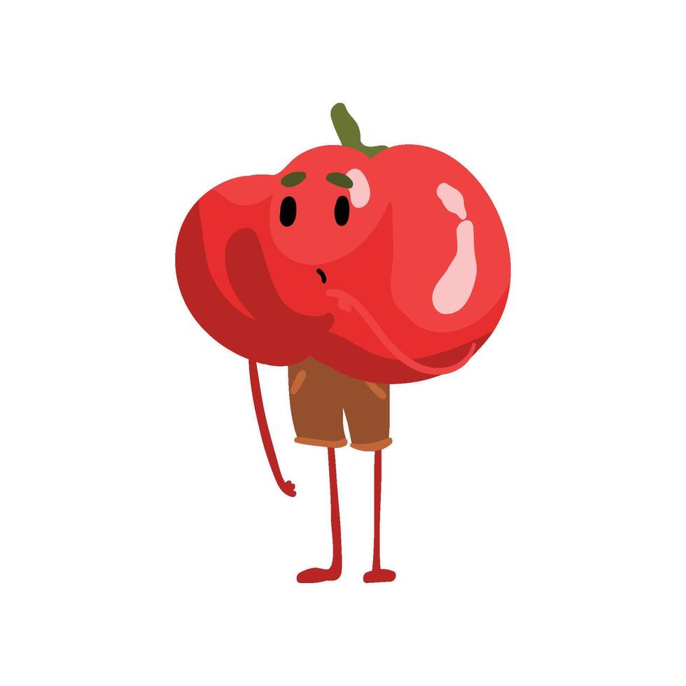 Cute Confused Tomato Vegetable Character with Funny Face Illustration vector