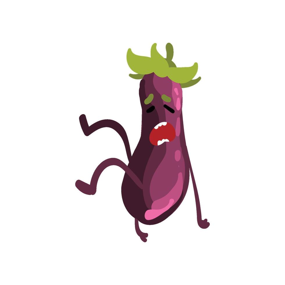 Unhappy Eggplant Vegetable Character with Funny Face Illustration vector