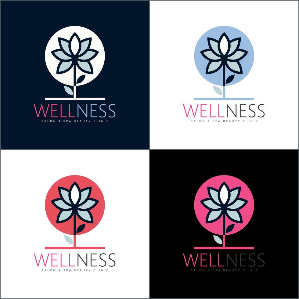 wellness lotus line salon and spa logo set design template vector