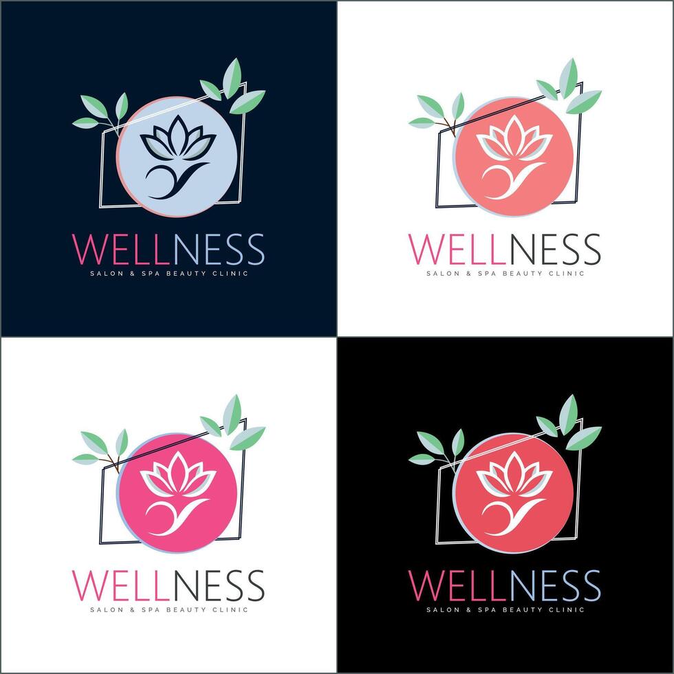 wellness lotus modern luxury salon and spa logo set design template vector