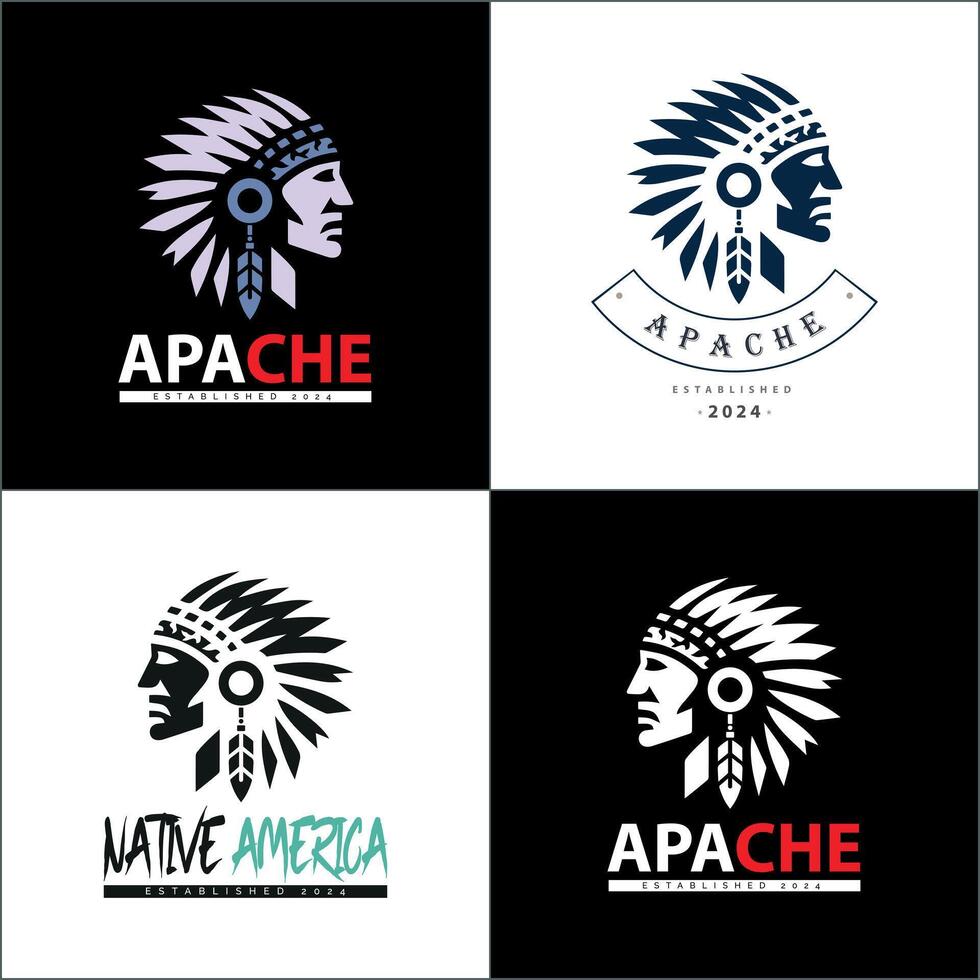 indian aztec Apache native american warrior tribes face head logo set silhouette vector