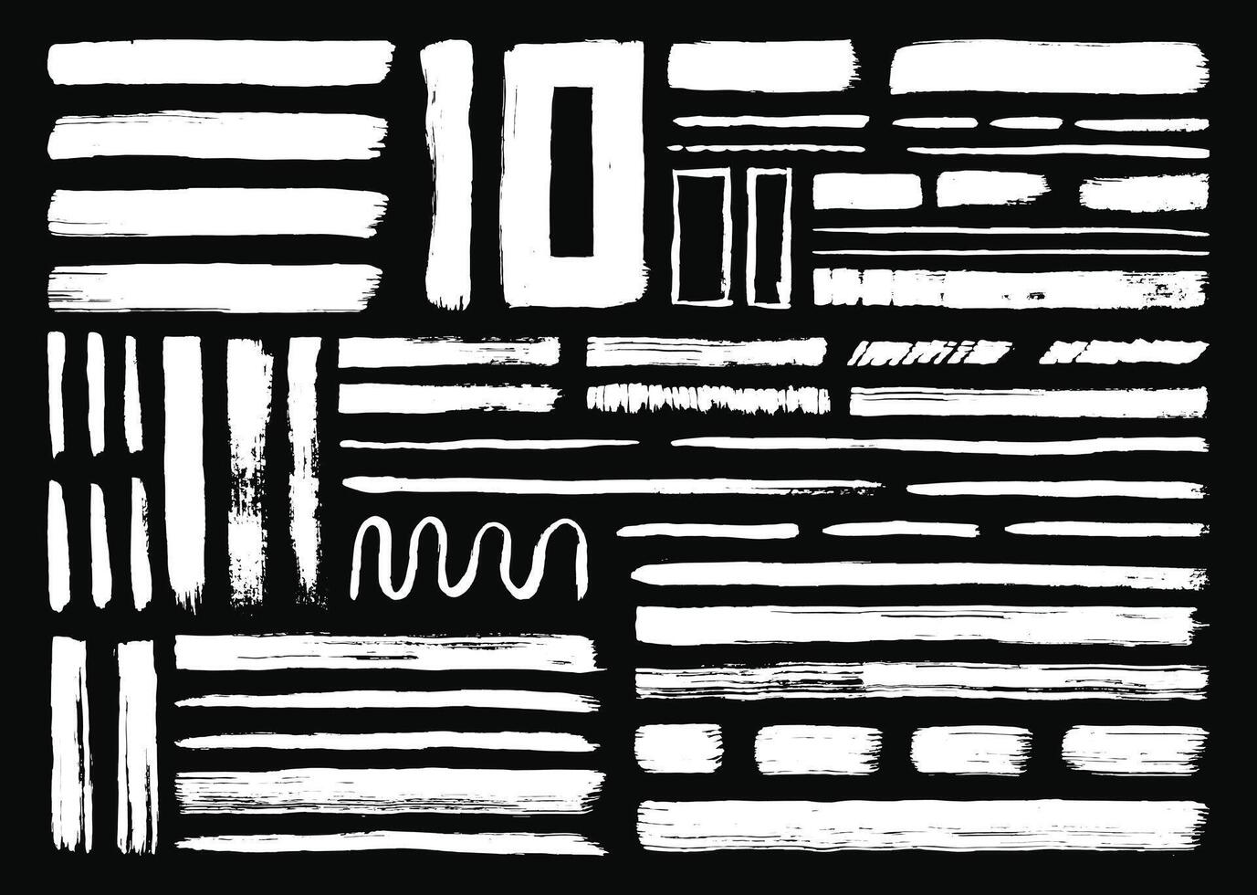 Hand drawn paint brush strokes element set. White border line template bundle. Straight and wavy lines, rectangle shapes design. vector