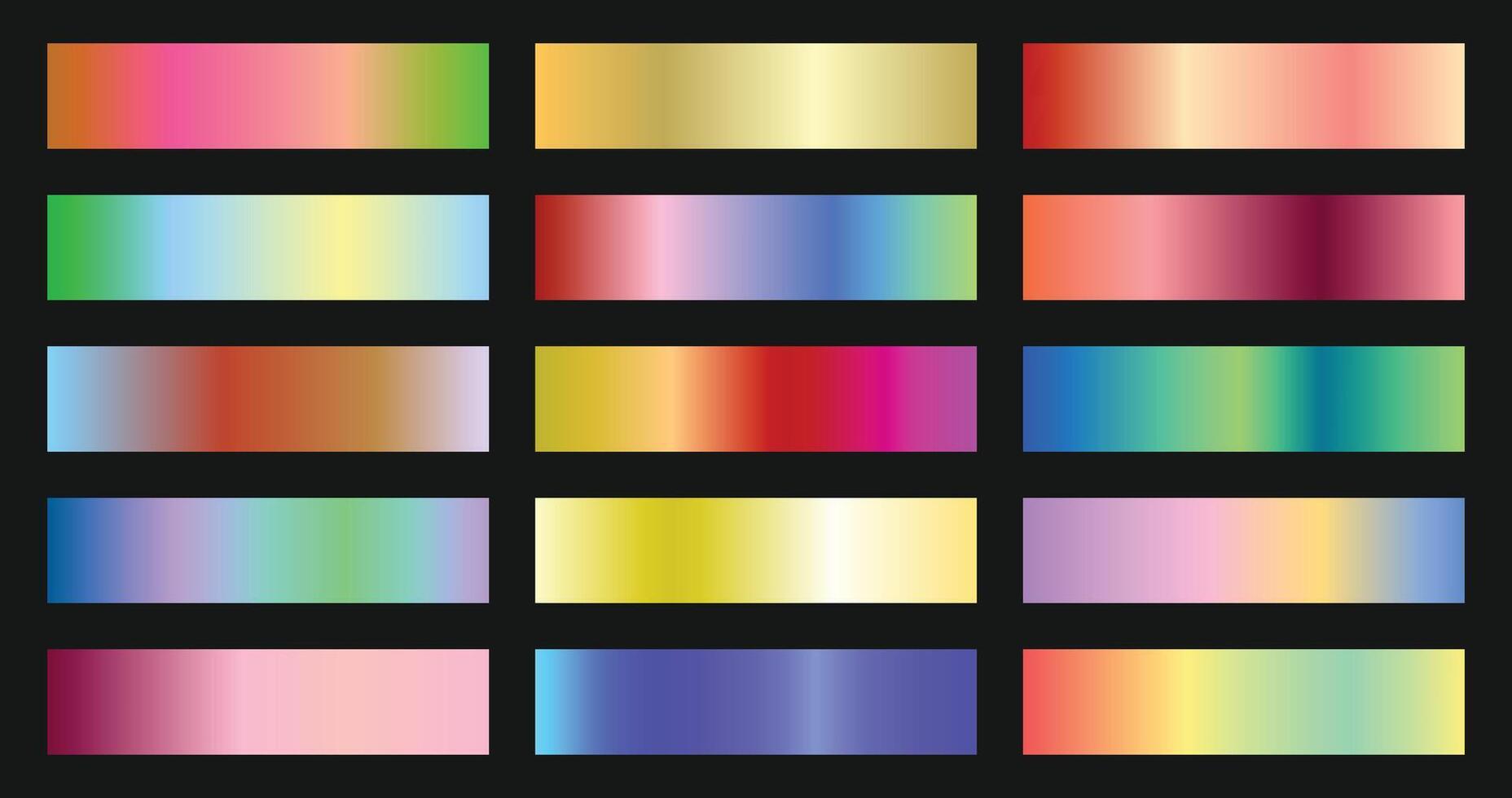 Gradient color palette swatches template set. Vibrant gradation design collection for reference. vector