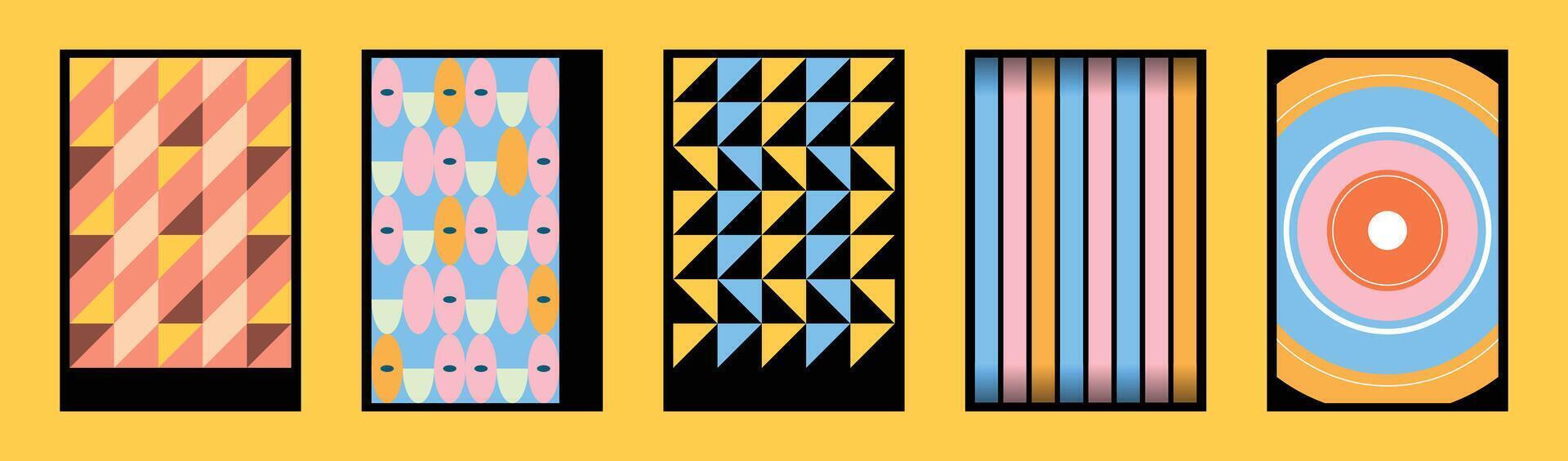 Colorful modern geometric poster design set. Abstract polygon cover template collection. vector