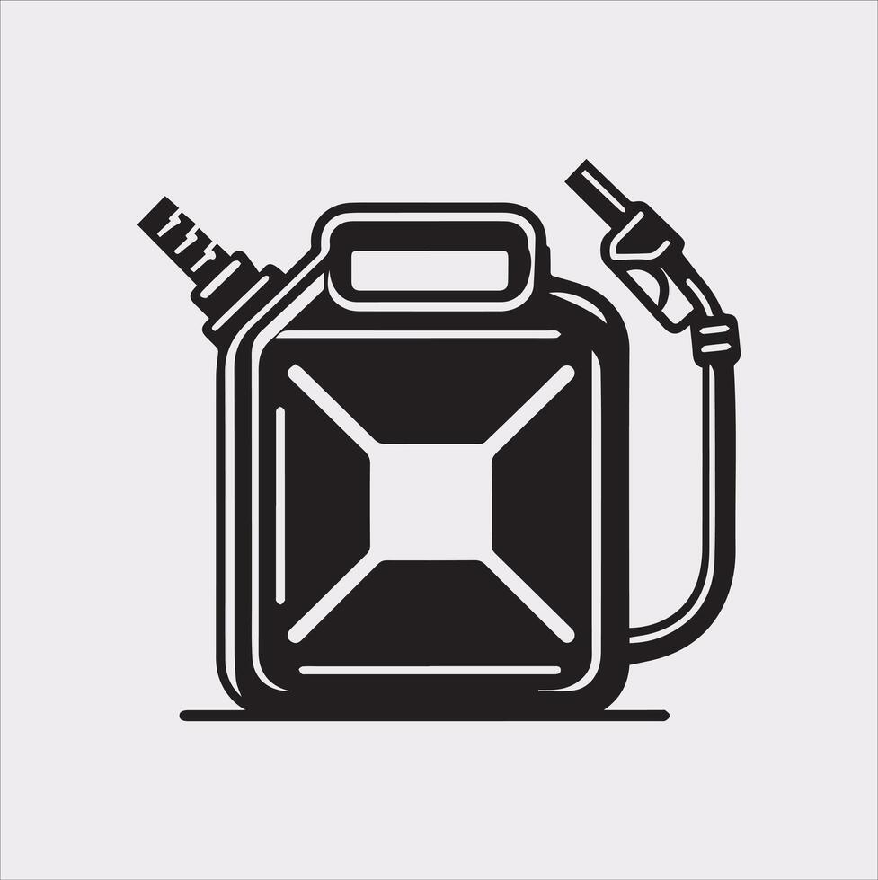 Black Silhouette Icon of Metal Petrol Canister on White Background vector