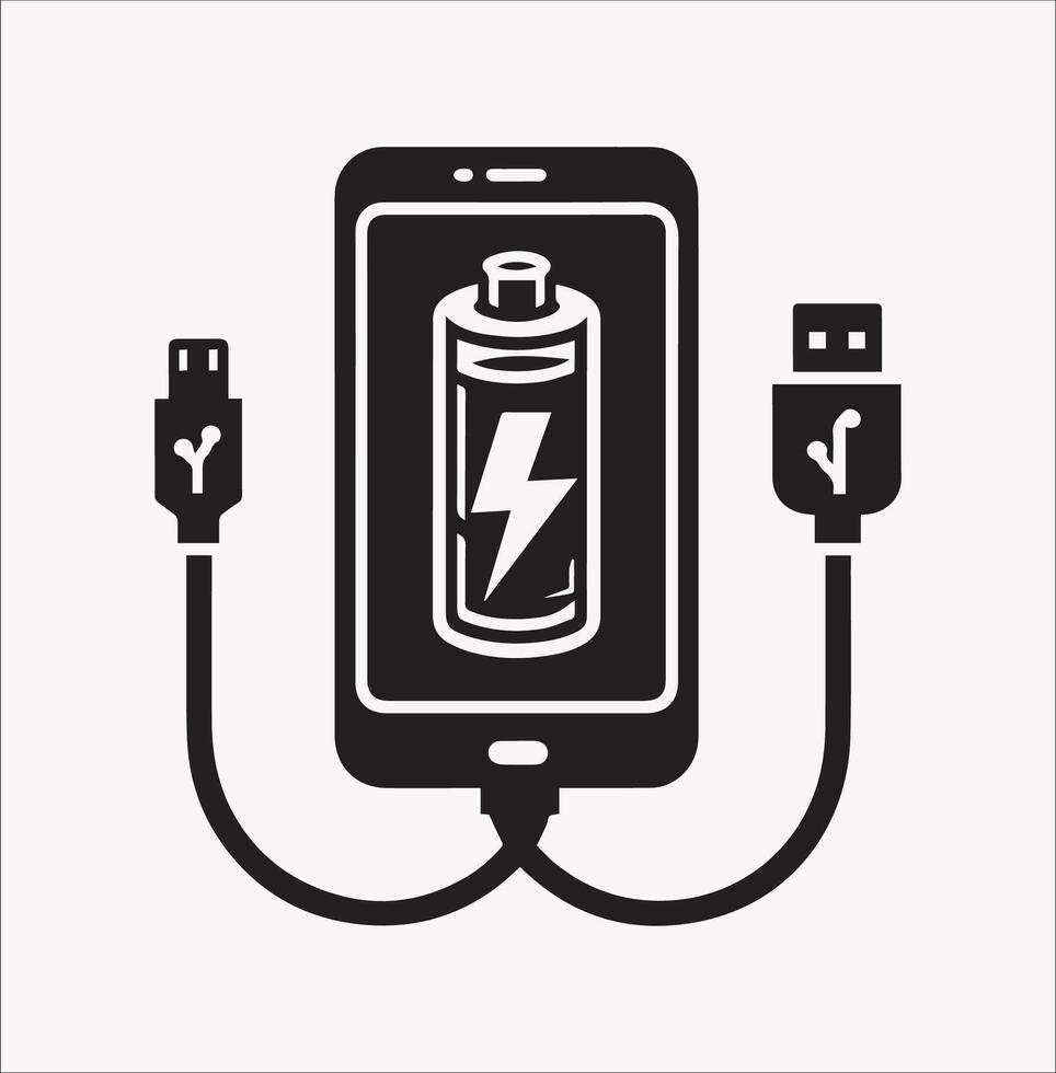Simple Smartphone Battery Charging Icon with White Background vector