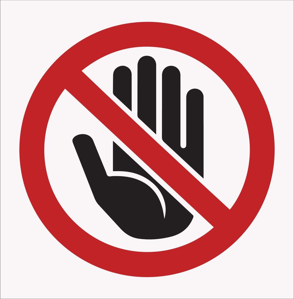 No Entry Hand Red Label Silhouette on White Background vector