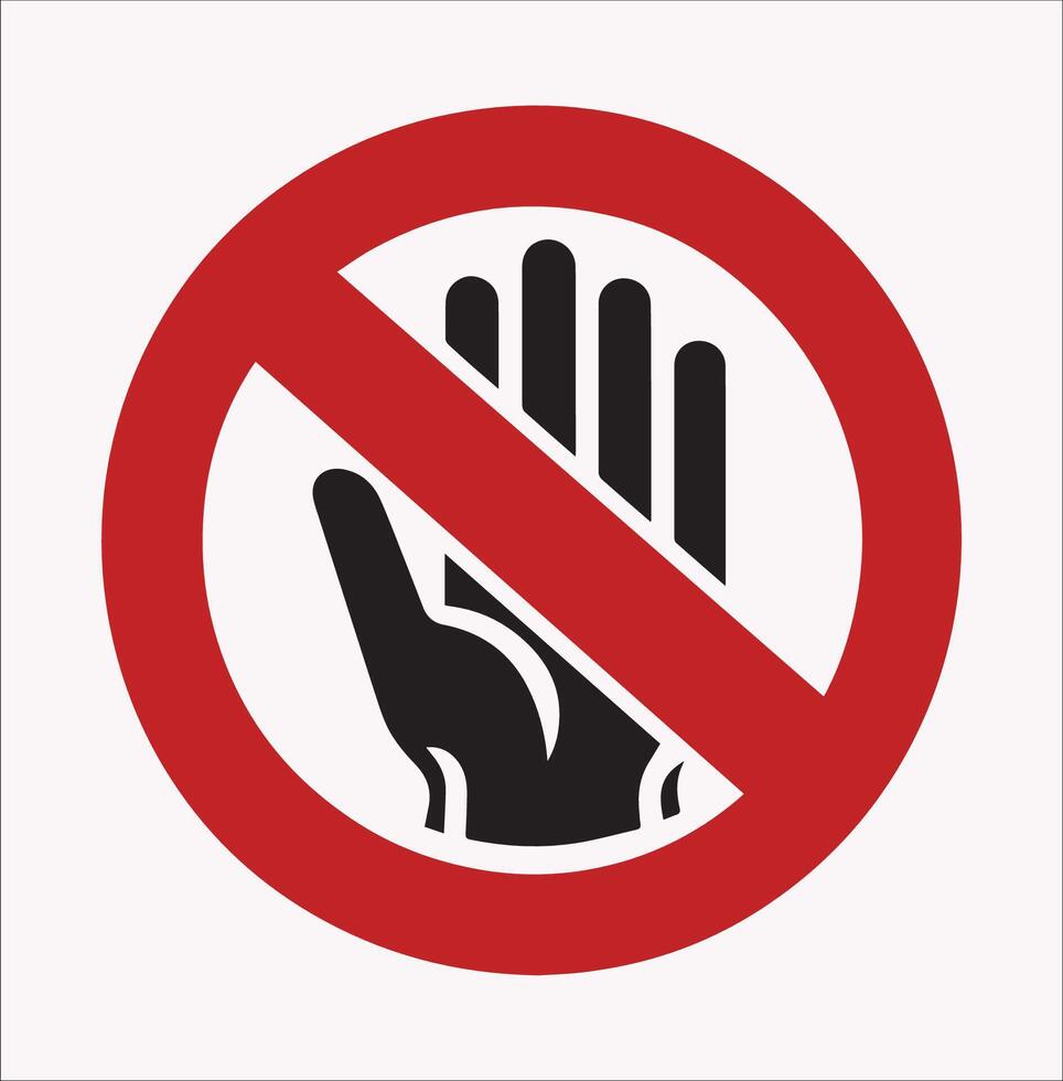Minimalist No Entry Hand Red Label Icon on White Background vector