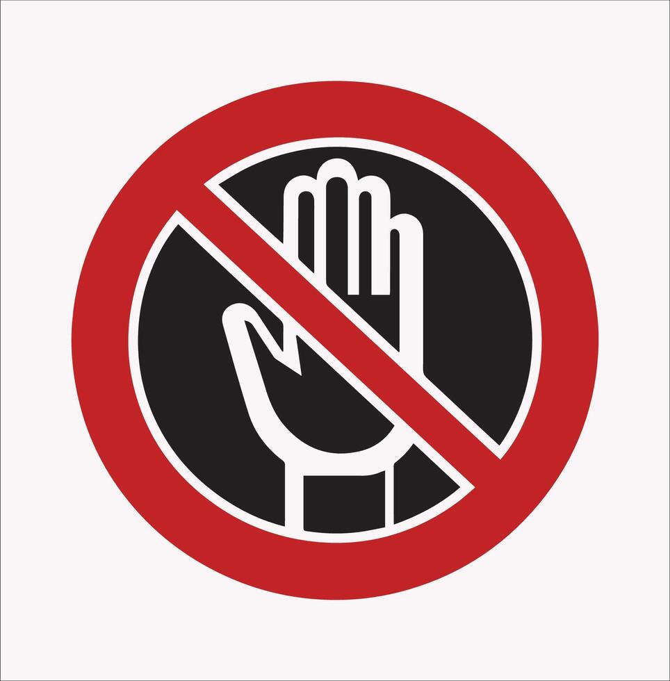 Simple No Entry Hand Red Label with White Background vector