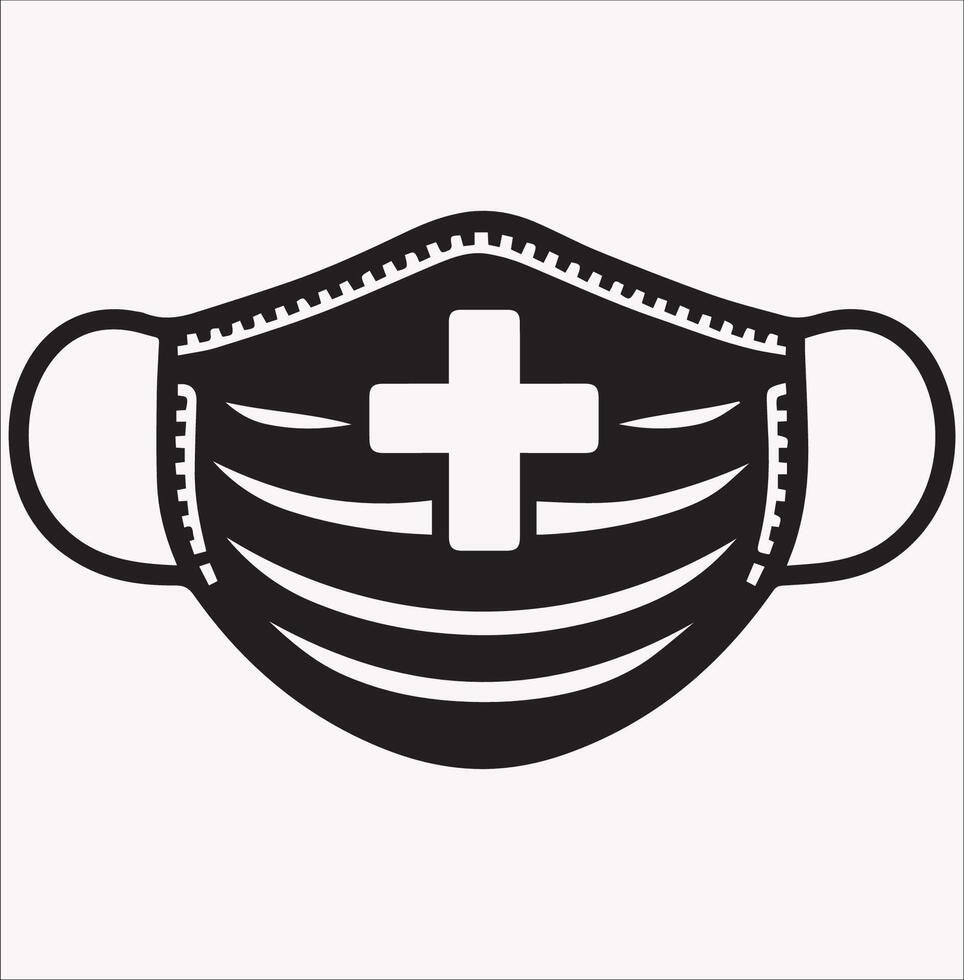 Medical Mask Silhouette Icon on White Background vector