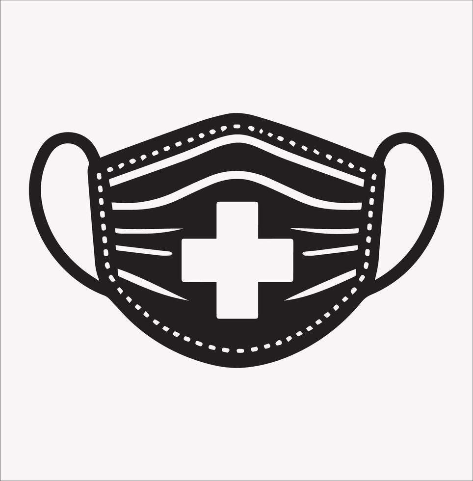 Simple Medical Face Mask Icon Silhouette on White Background vector