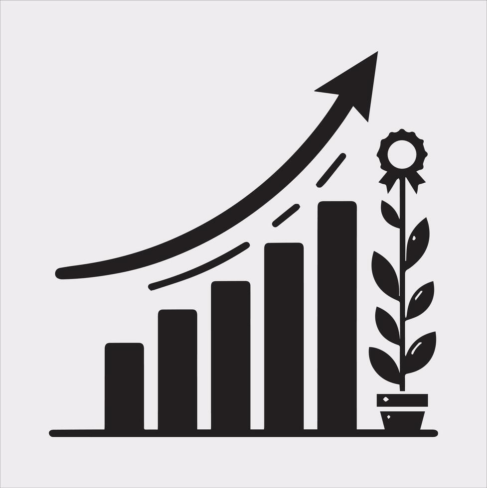 Growth Bar Chart Silhouette on a White Background vector