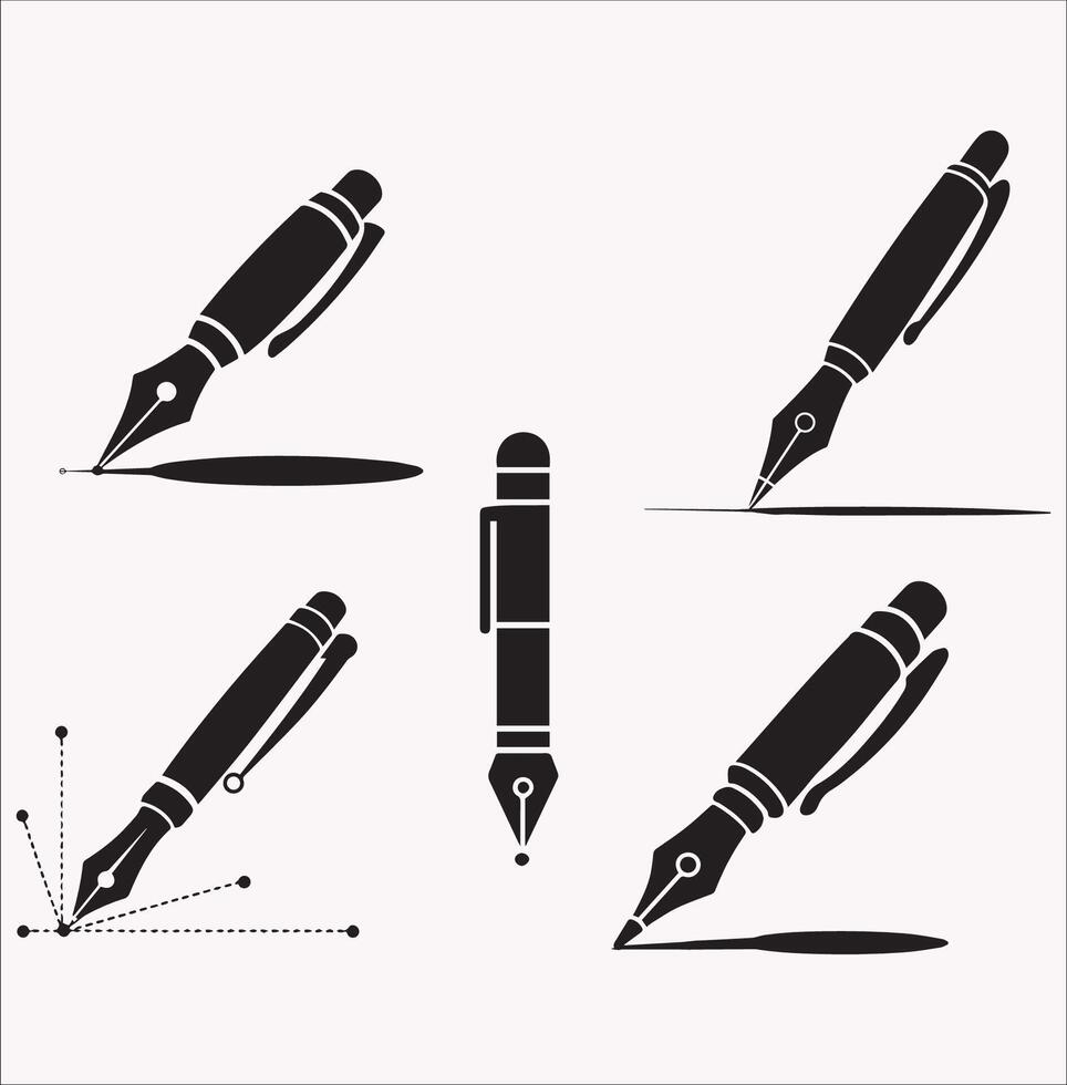 Stylized Pen Nib Silhouettes for Creative Design 10 EPS on White Background vector