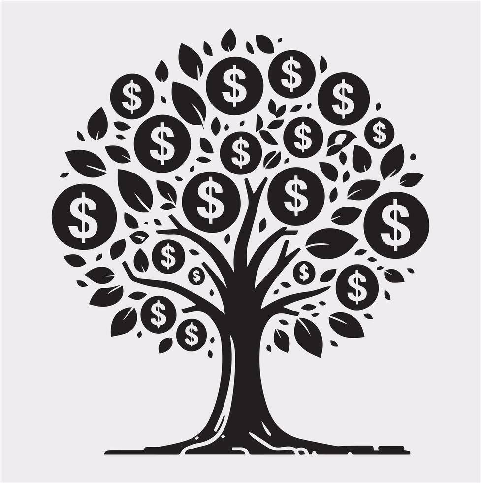 Simple Money Tree Silhouette on White Background vector