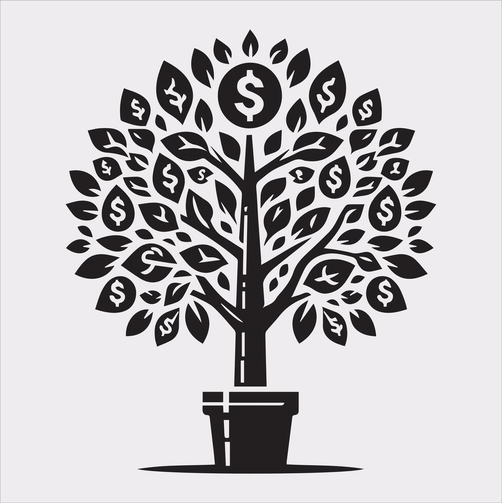 Money Tree Icon in Silhouette for White Background vector
