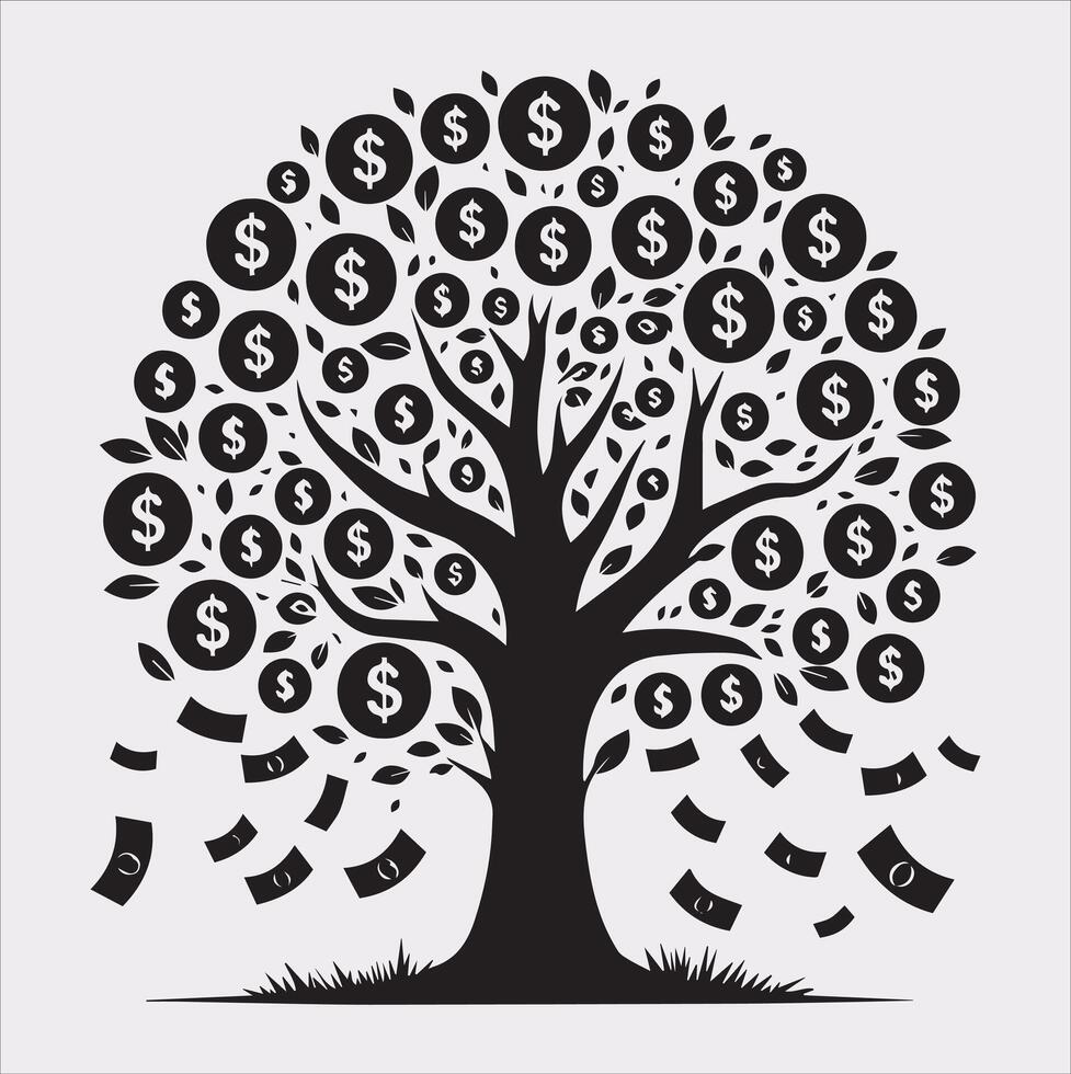 High-Quality Money Tree Silhouette for Creative Projects vector