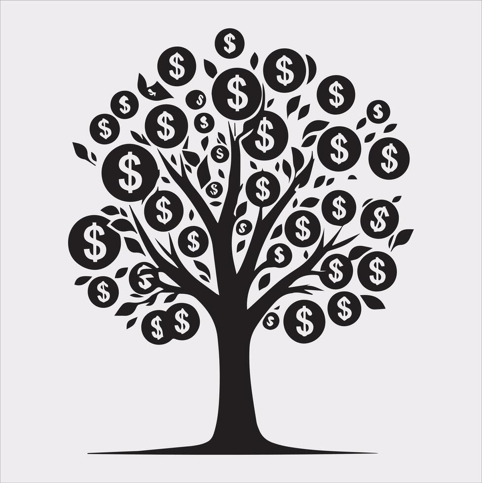 Elegant Money Tree Silhouette on a Clean White Background vector