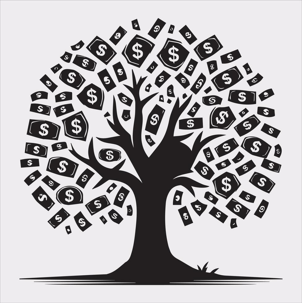 Download Money Tree Silhouette for White Background Designs vector