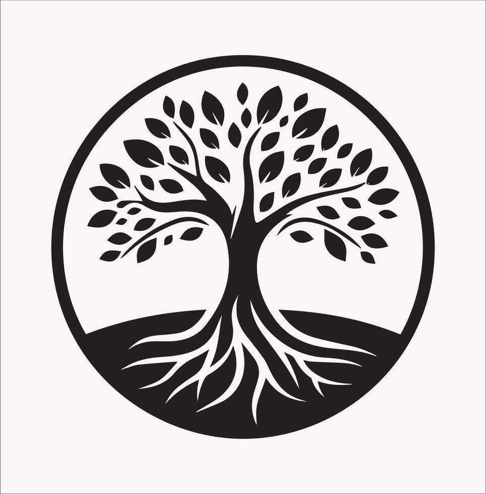 Unique Tree Shape Logo in Silhouette Style on White Background vector